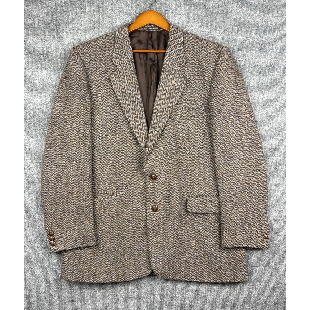 Chatsworth Harris Tweed 44L Brown Herringbone Wool Sport Coat Blazer England